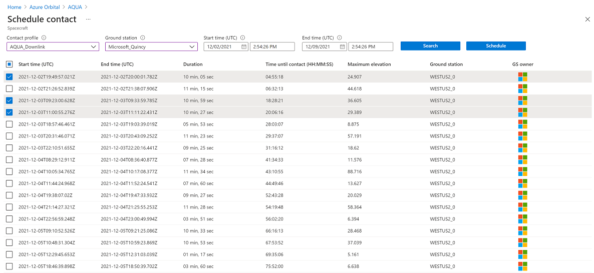 Screenshot of the potential contacts that could be scheduled. Three are selected.