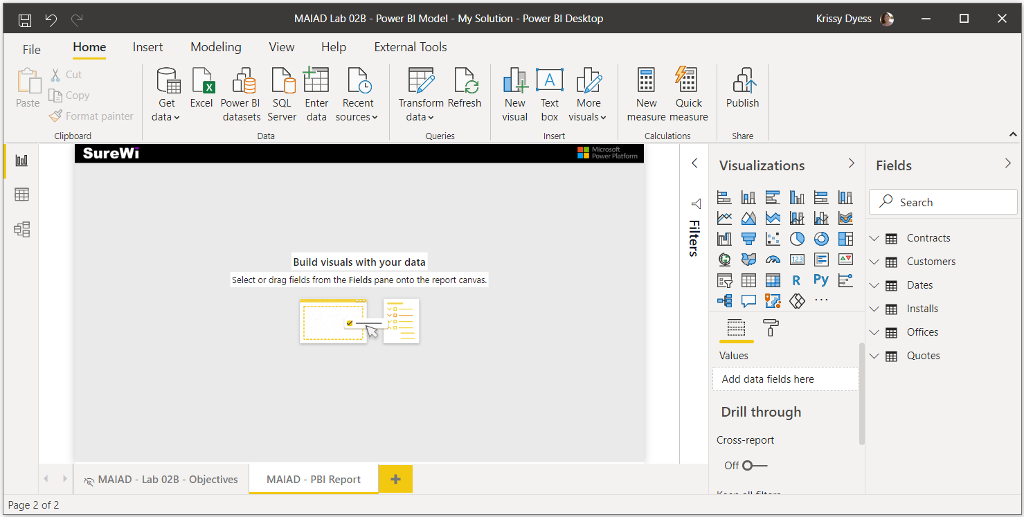MAIAD Lab 025 Power BI model My Solution 파일을 저장한 스크린샷.