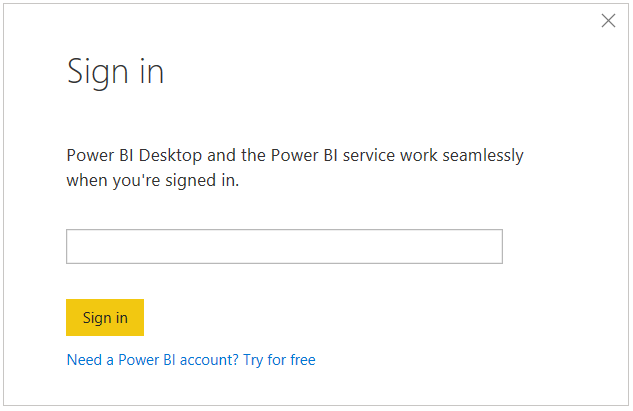 Power BI 사용자 이름 창의 스크린샷.