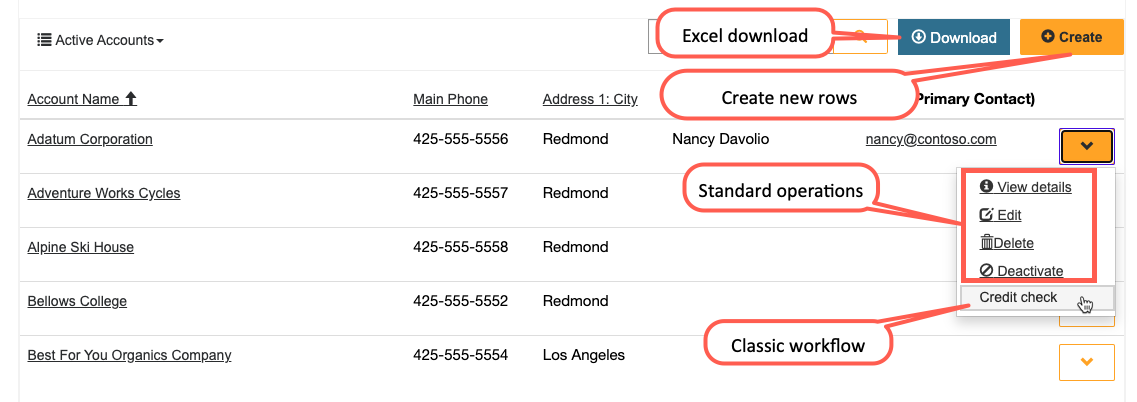 Screenshot of the list features and commands.