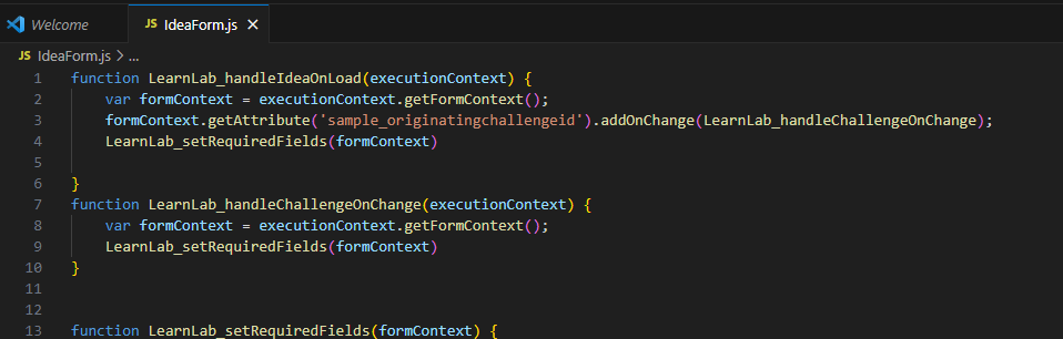 Screenshot of the completed idea form script.