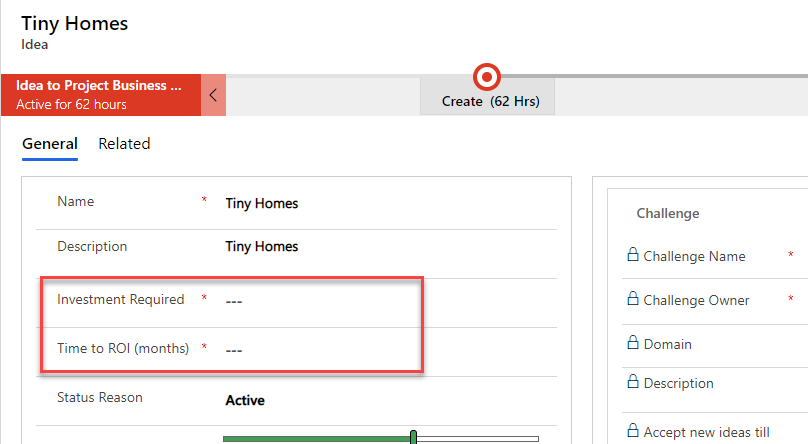Screenshot of the investment required and time to ROI fields.