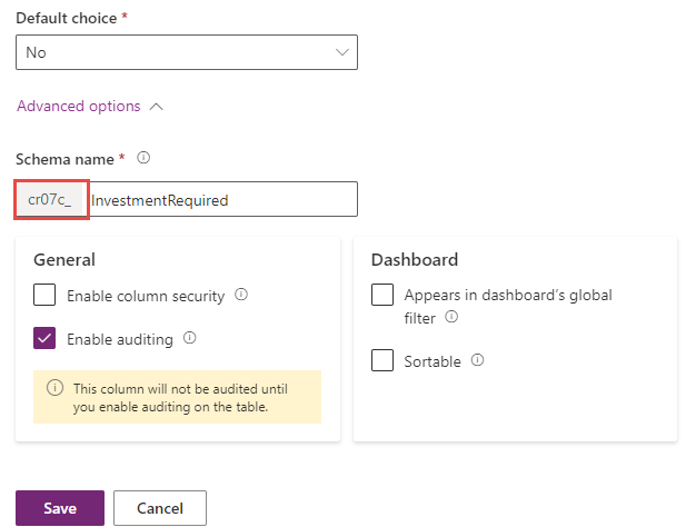 Screenshot of the name field with prefix highlighted.
