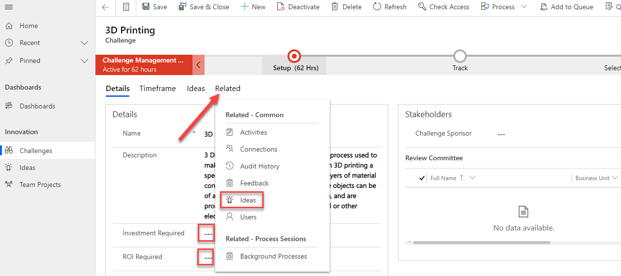 Screenshot of the related ideas menu.