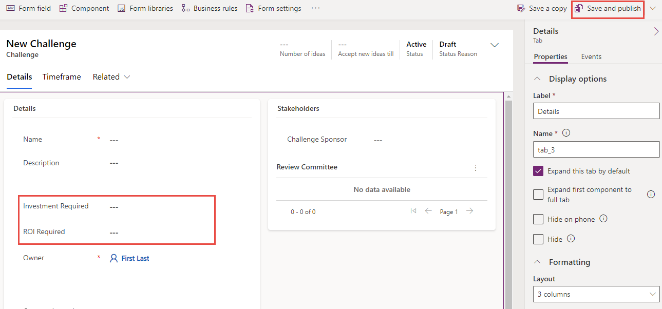 Screenshot of the save form changes button.