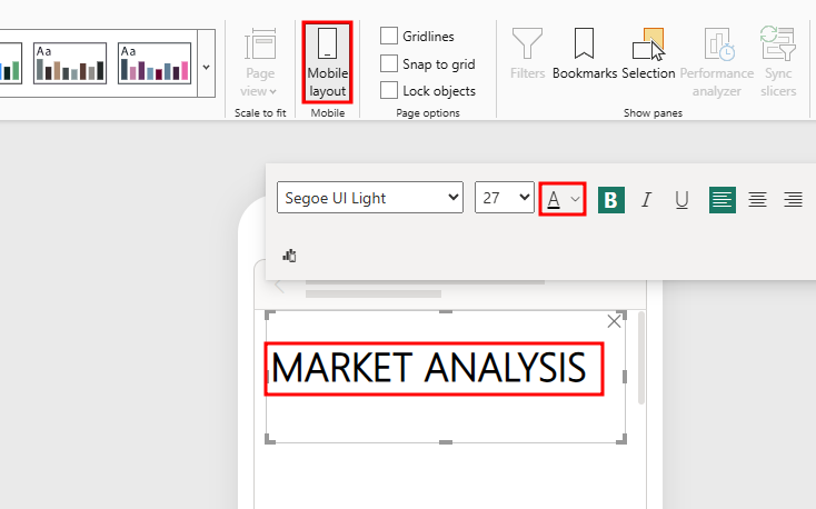 Market Analysis 텍스트의 글꼴 색 변경 스크린샷.