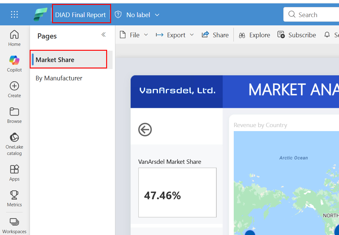 페이지 창에서 선택한 시장 점유율의 스크린샷