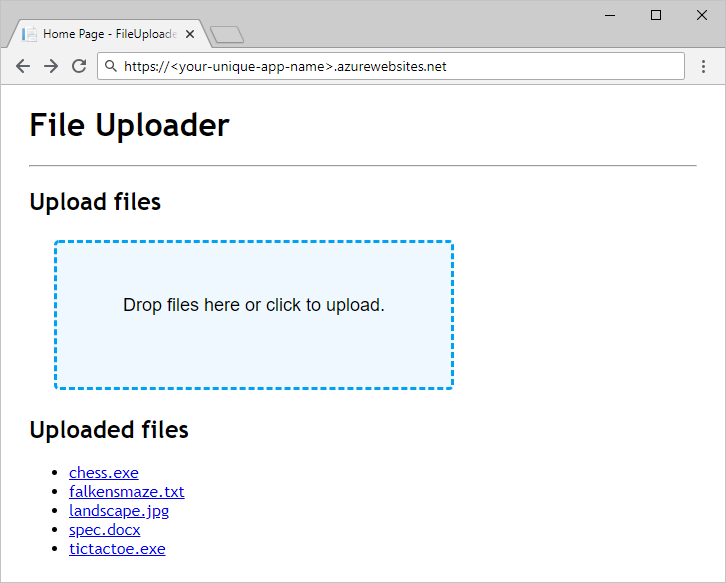 C#용 FileUploader 웹앱의 스크린샷