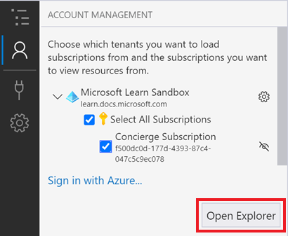 Azure 계정에 로그인하면 표시되는 계정 관리 패널을 보여주는 스크린샷.