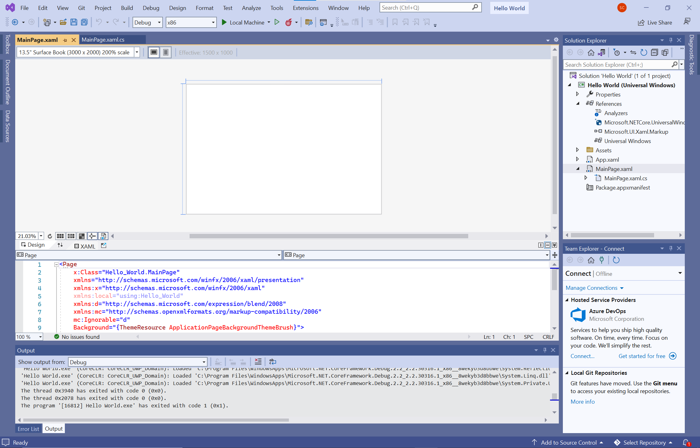 Screenshot of Visual Studio user-interface in design view.