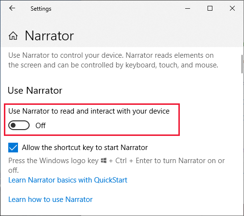 Turning on the narrator.