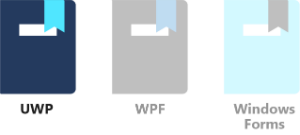 Screenshot that shows the UWP, WPF, and Windows Forms logo.