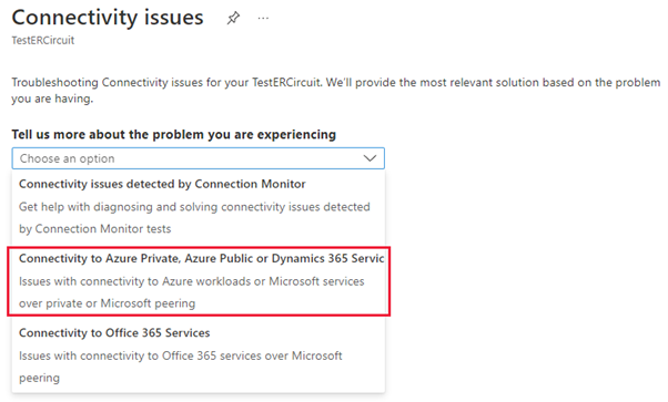 Screenshot showing connection to Azure Private, Azure Public, or Dynamics 365 services.