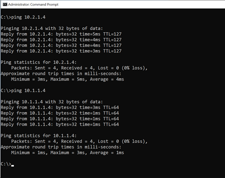 Screenshot showing the command prompt with the ping request working.