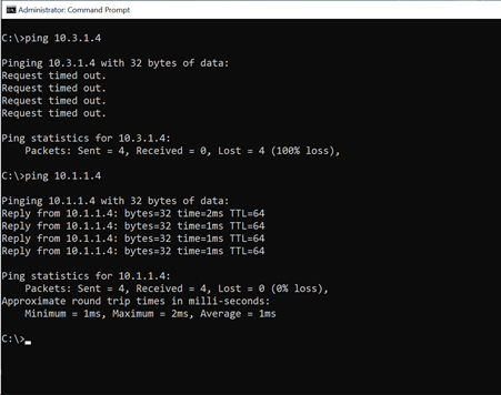 Screenshot showing the command prompt with the ping request results.