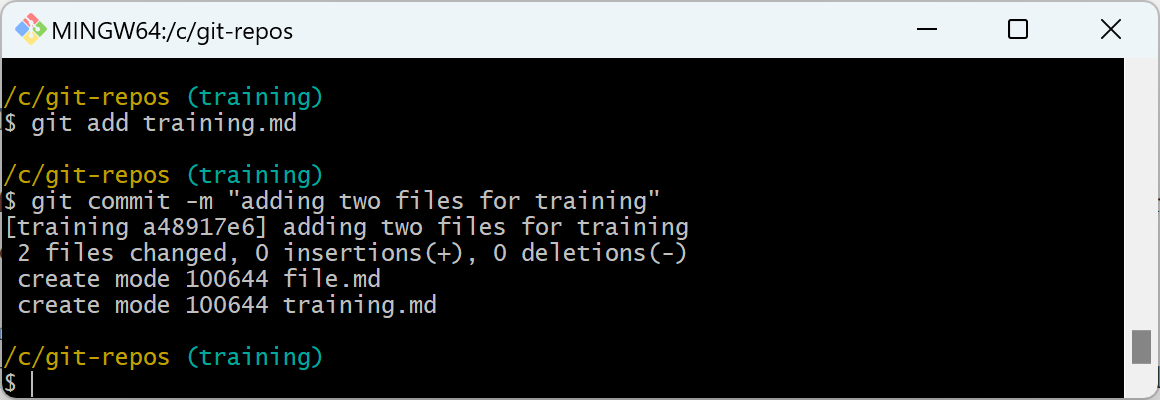 git 커밋 명령의 스크린샷.