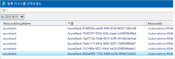 Displays lists of all the Azure Stack registrations available in the selected subscription.
