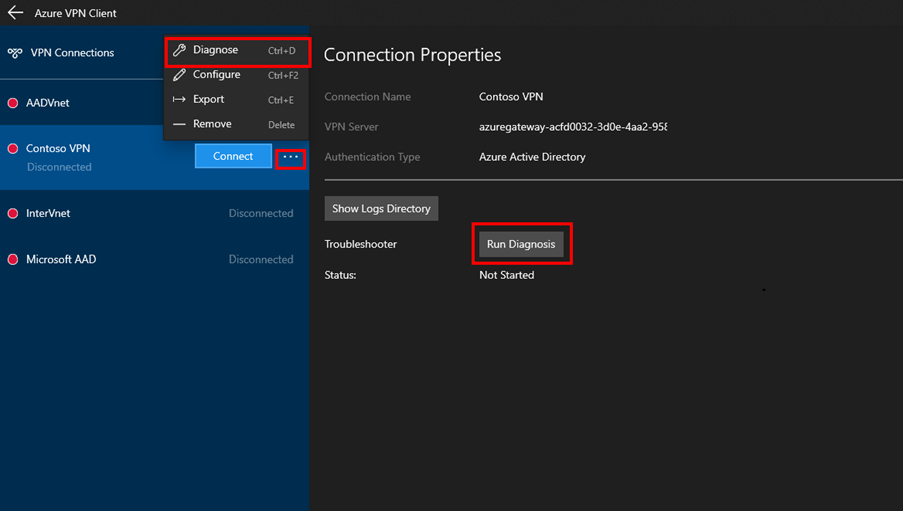 Screenshot of Microsoft Entra diagnostic page.
