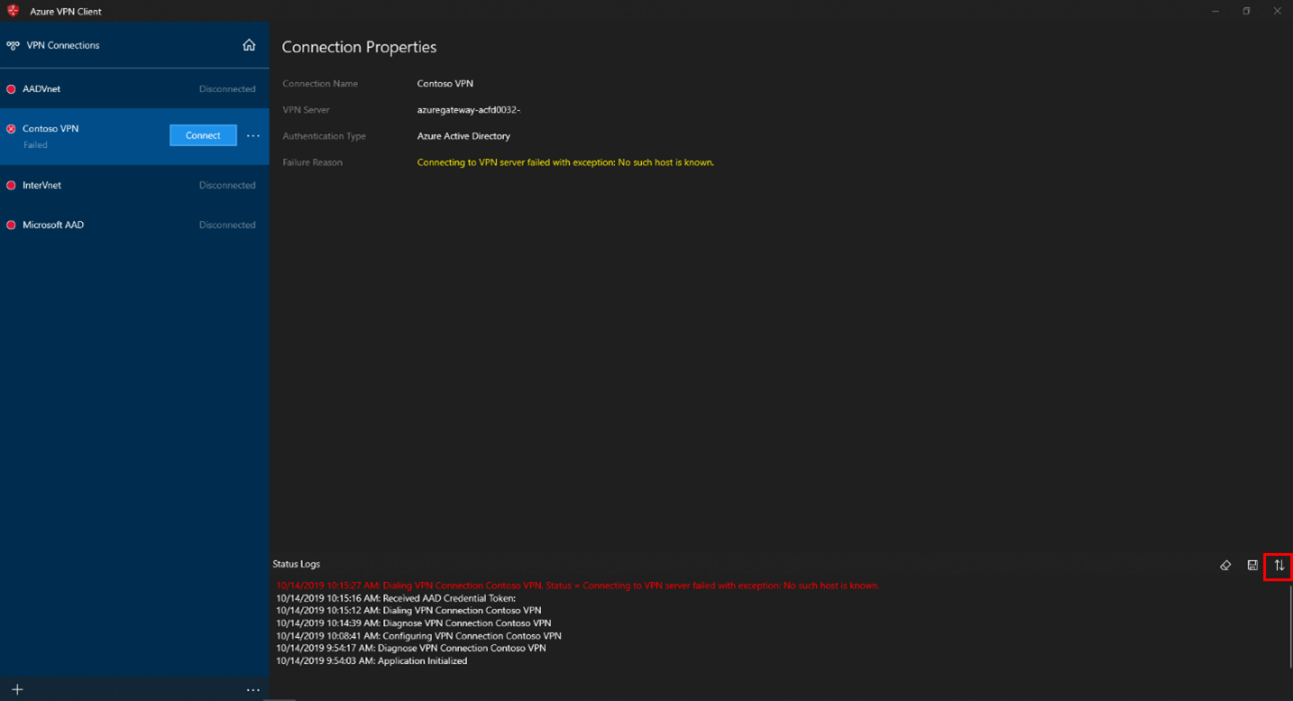 Screenshot of A Z status log screen.