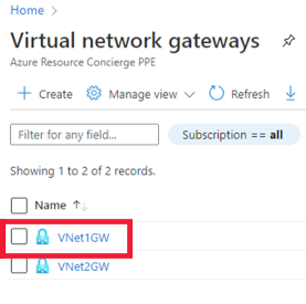 Screenshot of the virtual gateways.