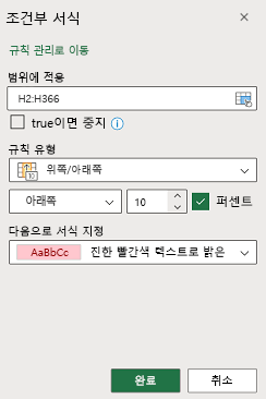Screenshot of the conditional formatting pane.