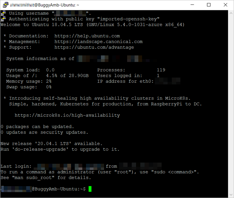 명령줄의 스크린샷.