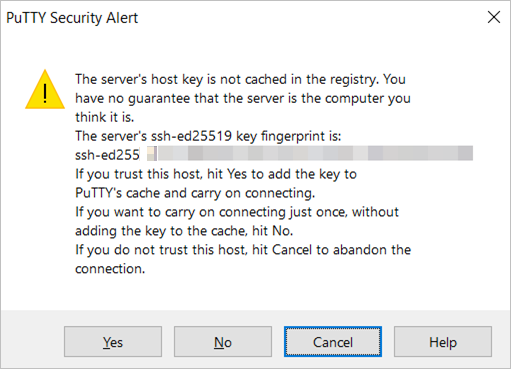putty 보안의 경고 창입니다.