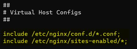 포함 명령의 스크린샷.