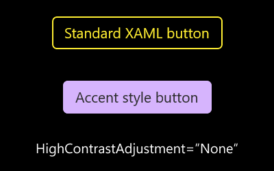 HighContrastAdjustment가 없음으로 설정된 단추의 예입니다.