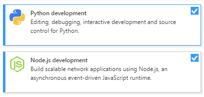 Node.js 및 Python 개발 워크로드