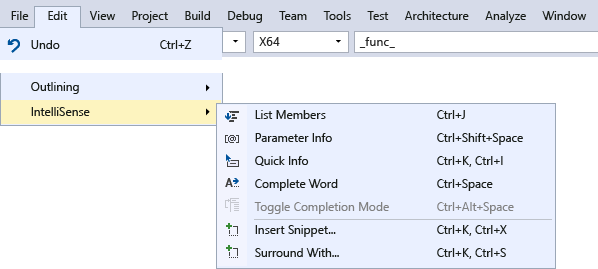 IntelliSense 메뉴
