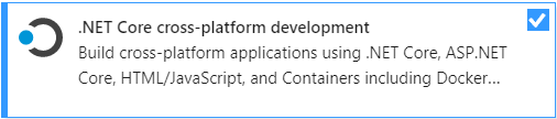Visual Studio 설치 관리자에서 .NET Core 플랫폼 간 개발 워크로드를 보여 주는 스크린샷.