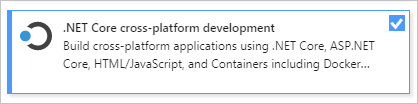 Visual Studio 설치 관리자의 .NET Core 플랫폼 간 개발 워크로드 스크린샷