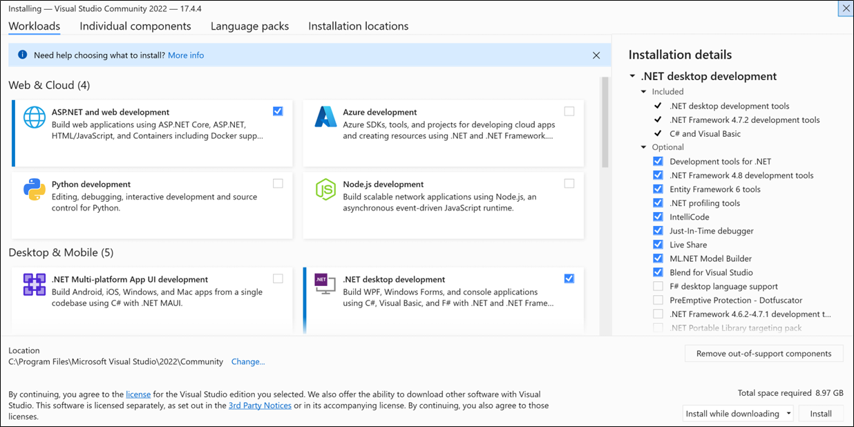 Visual Studio 설치 및 기본 설정 기능 선택 Microsoft Learn