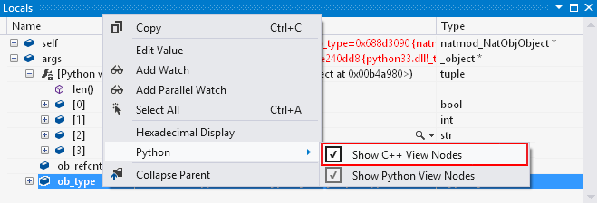 Enabling C++ View in the Locals window
