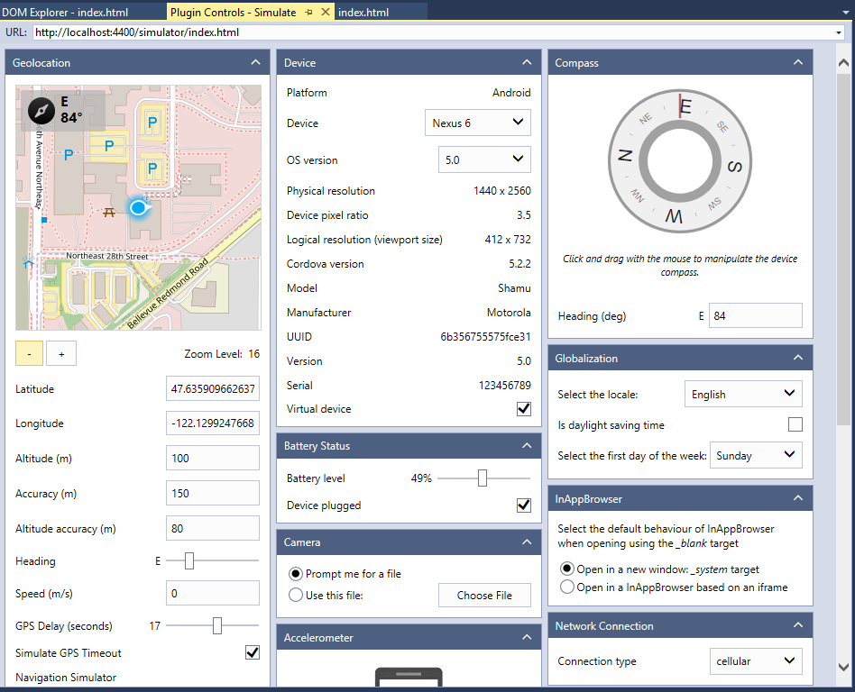 Cordova simulate