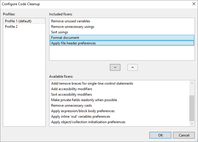 Formatting and File Header support in Code Cleanup