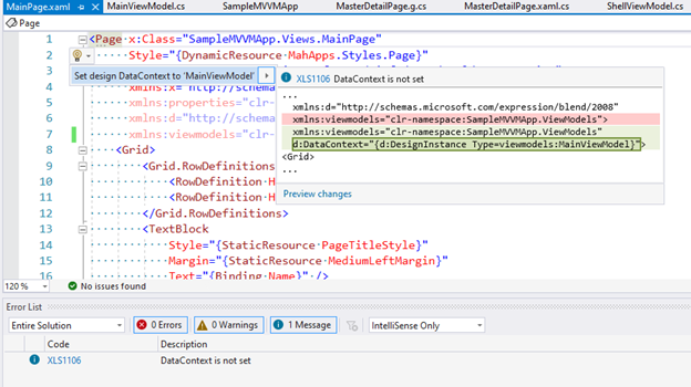 XAML IntelliSense for MVVM d:DataContext