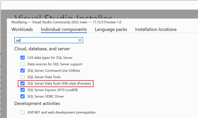 설치 프로그램에서 SSDT 미리보기 기능