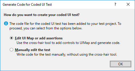 Generate code for Coded UI test dialog box