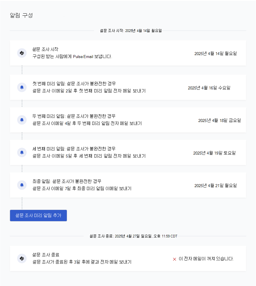 통신 설정의 알림 구성 섹션 스크린샷