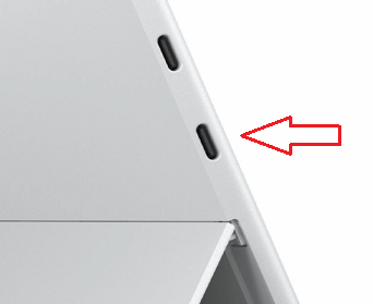 두 개의 USB-C 포트가 있는 Surface Pro X의 측면 사진.