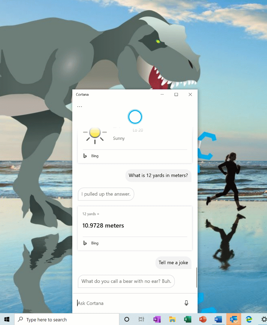 Cortana 창이 바탕 화면 주위로 이동합니다.