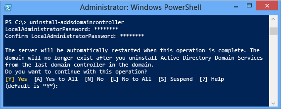 PowerShell Uninstall-ADDSDomainController Example