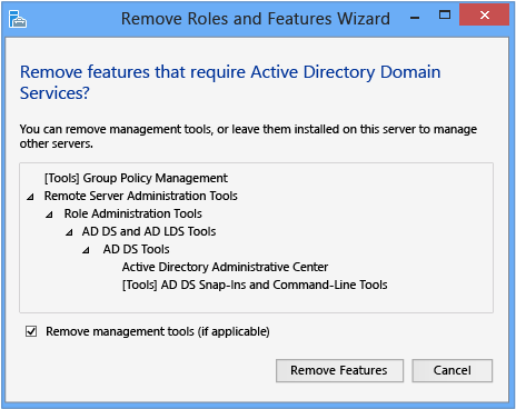 Remove Roles and Features Wizard - Confirmation dialog