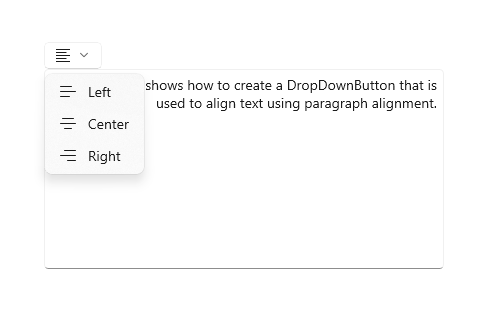 A drop down button with alignment commands
