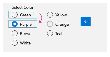 Example of vertical keyboard navigation in a multi-column/row RadioButtons group