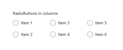 두 개의 3열 그룹으로 나뉜 라디오 단추