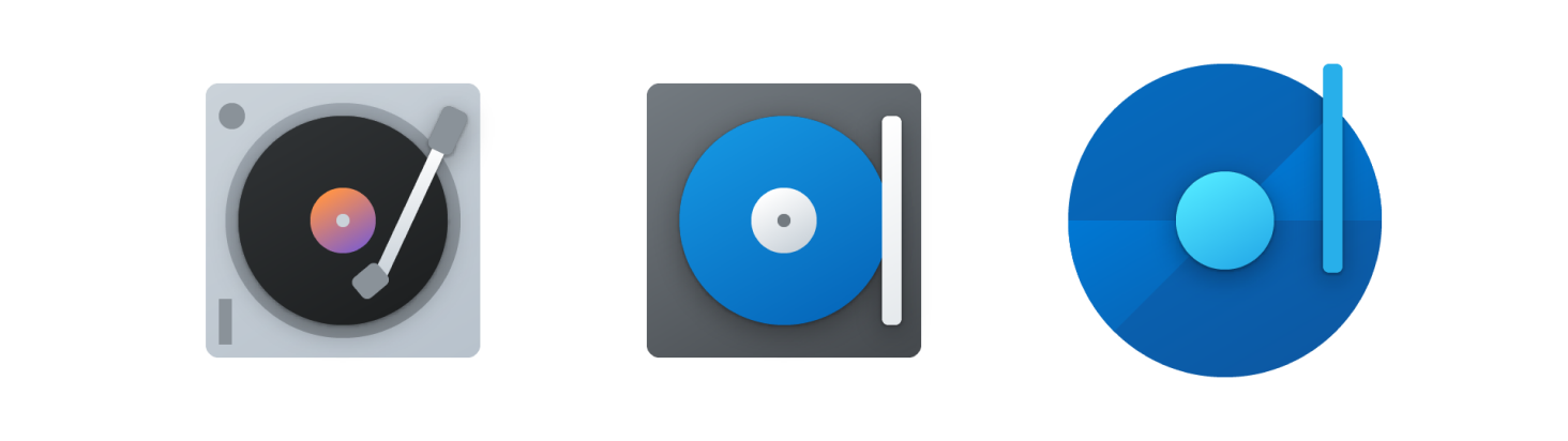 A diagram that shows several variations on a record player icon, each progressively more abstract.
