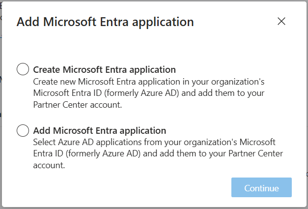 Microsoft entra 애플리케이션을 추가하는 다양한 옵션을 보여 주는 스크린샷.